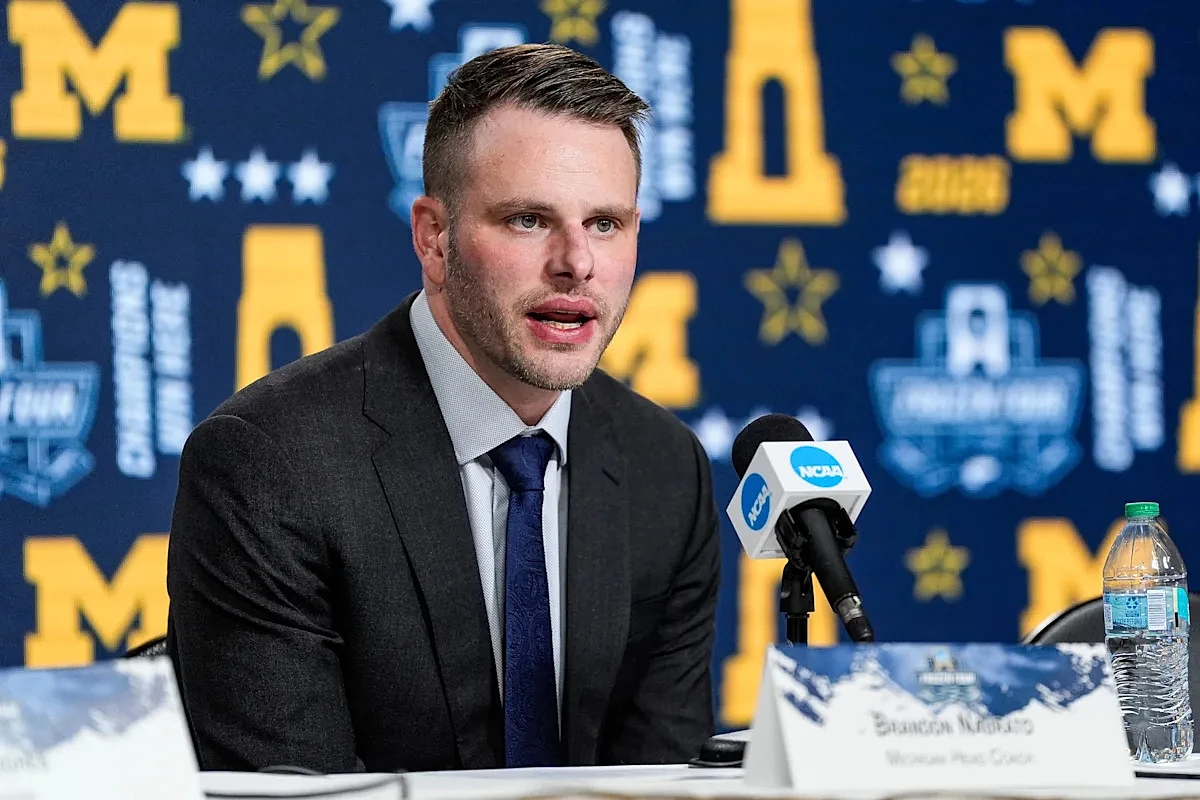 Hear Michigan hockey coach express gratitude for players after loss