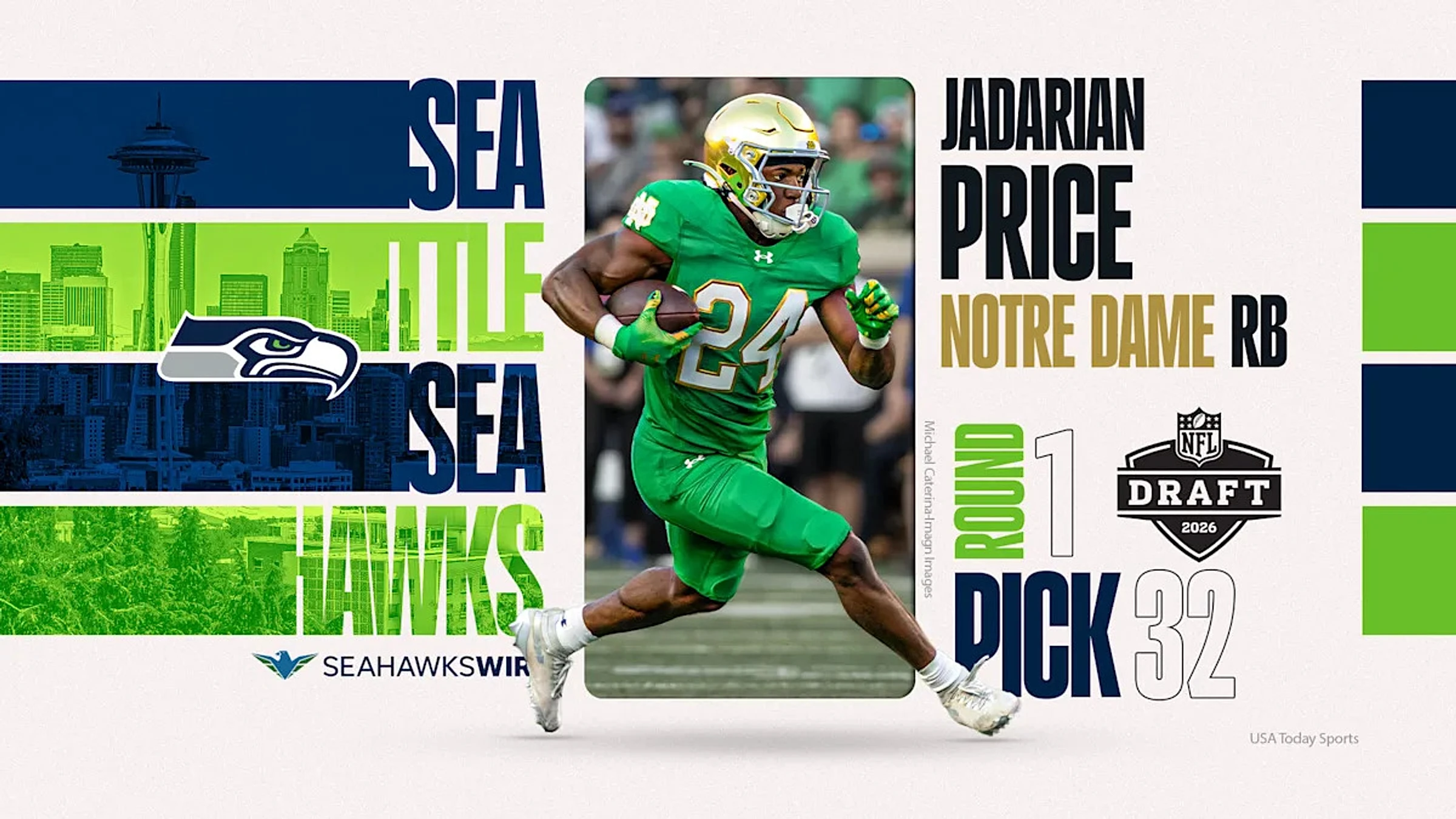 Former Notre Dame RB Jadarian Price selected by Seattle in NFL draft