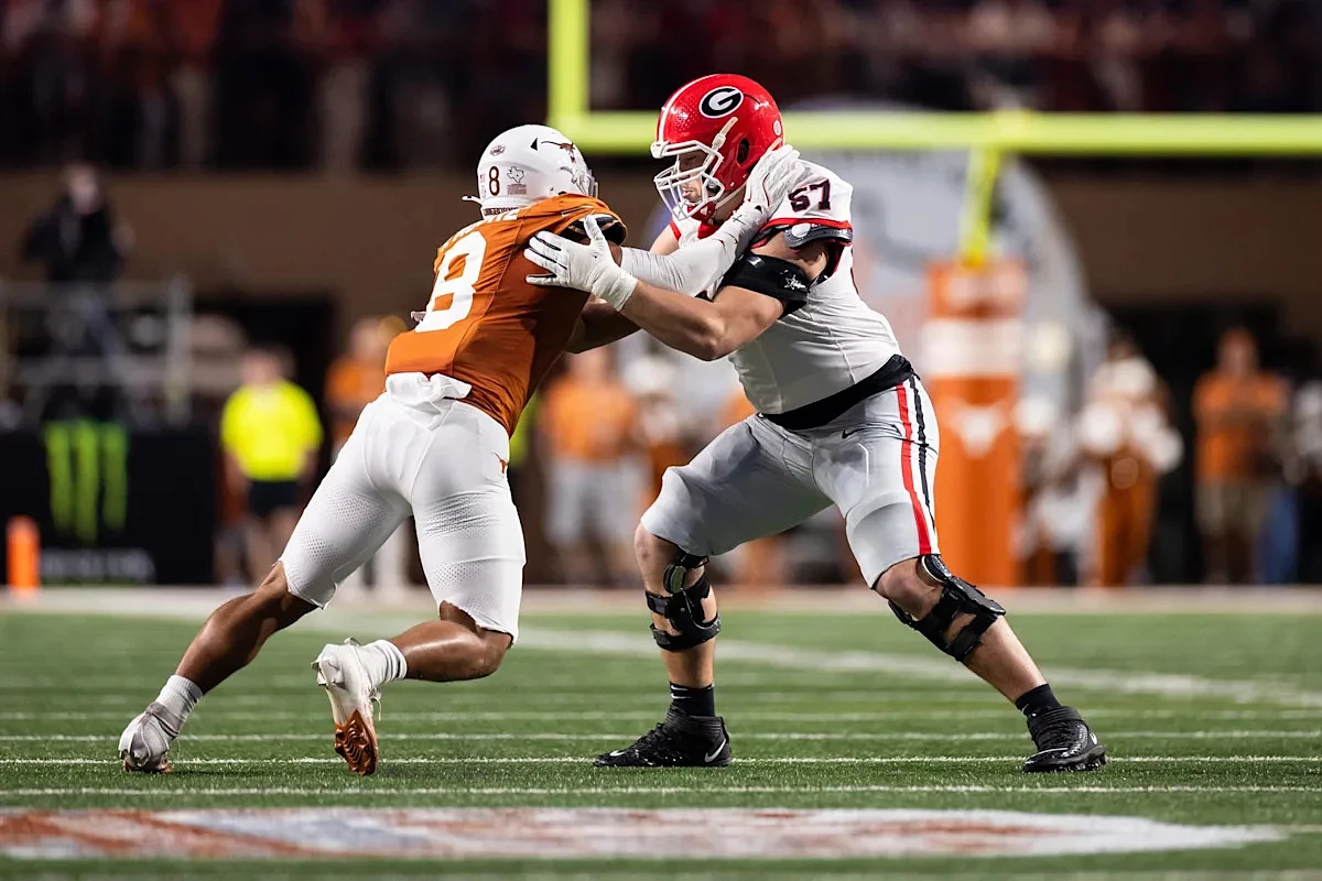 Kirby Smart reacts after Panthers draft Georgia OT Monroe Freeling - Image 1