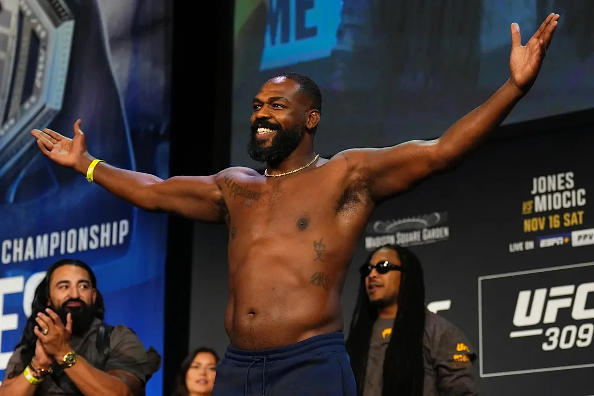 Jon Jones reacts to Kamaru Usman picking Brock Lesnar to beat him in RAF wrestling match