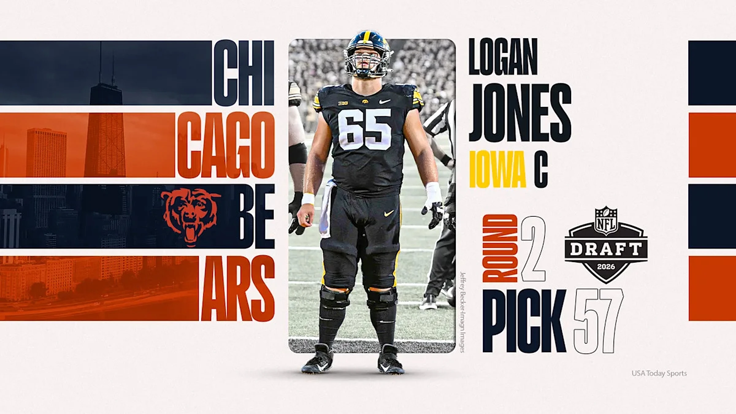 Bears select Iowa center Logan Jones with 57th pick in 2026 NFL Draft