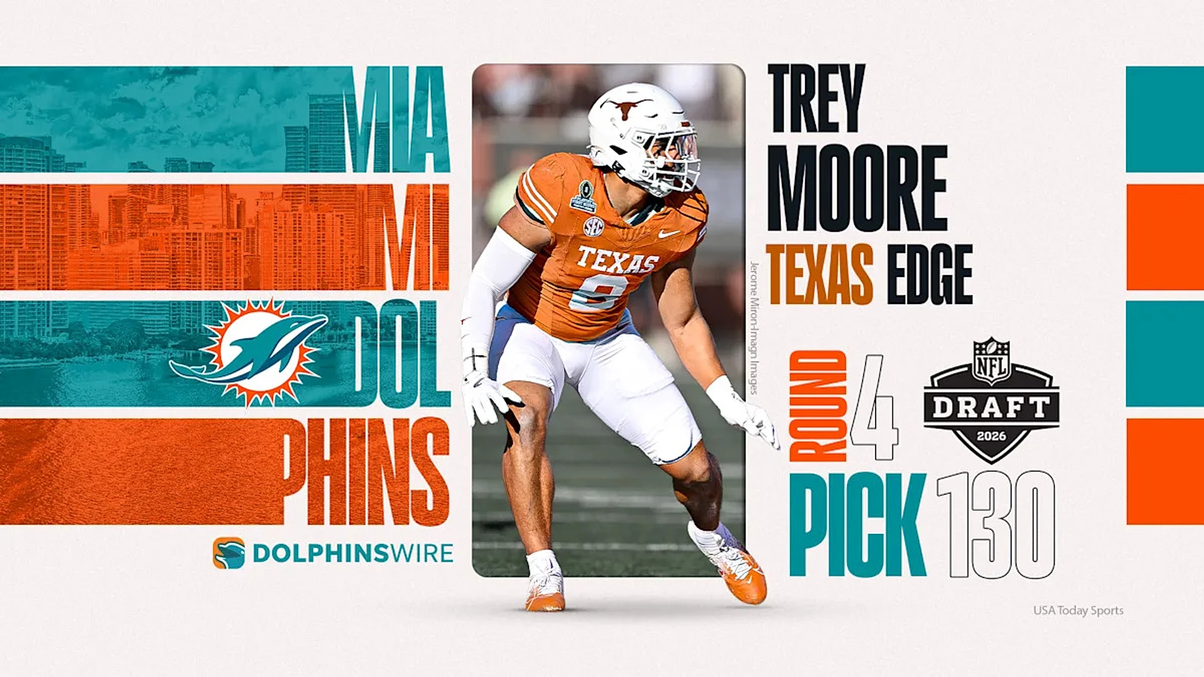 Texas football DL Trey Moore picked by Miami Dolphins in NFL Draft