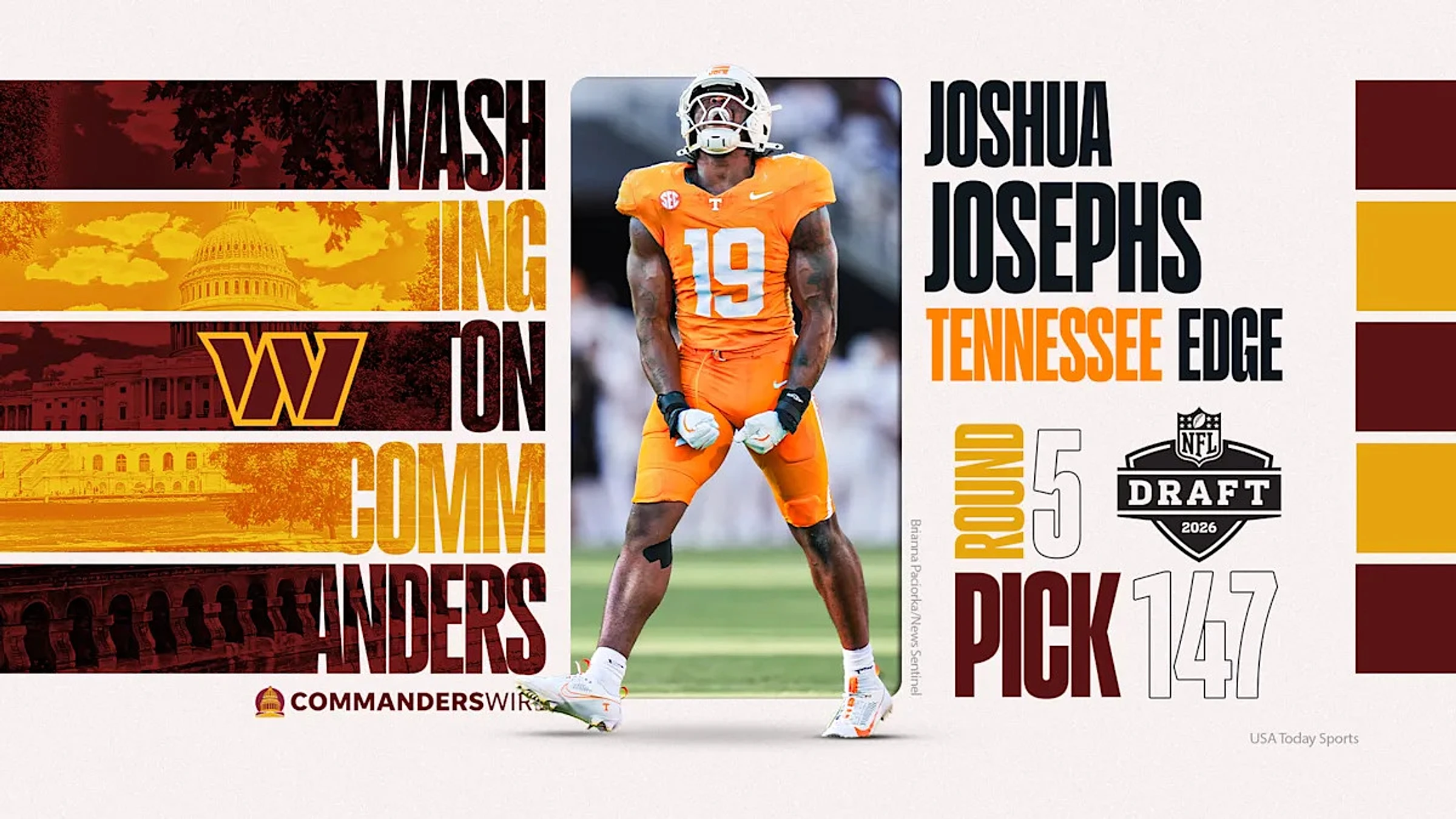 2026 NFL Draft: Commanders select Tennessee EDGE Joshua Josephs