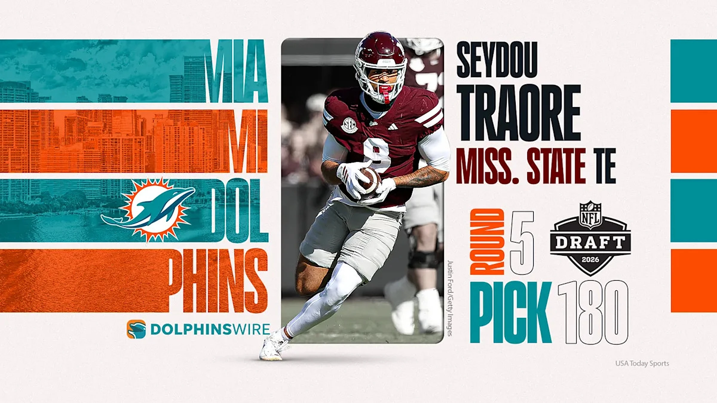 Dolphins select All-Sun Belt TE in fifth round of the 2026 NFL draft