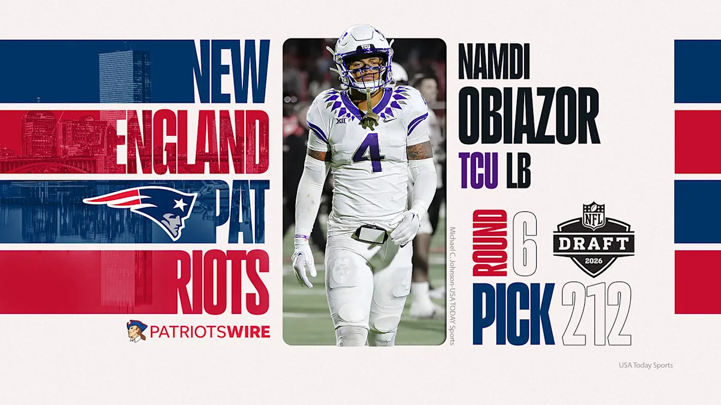 Patriots select LB Namdi Obiazor with No. 212 overall pick