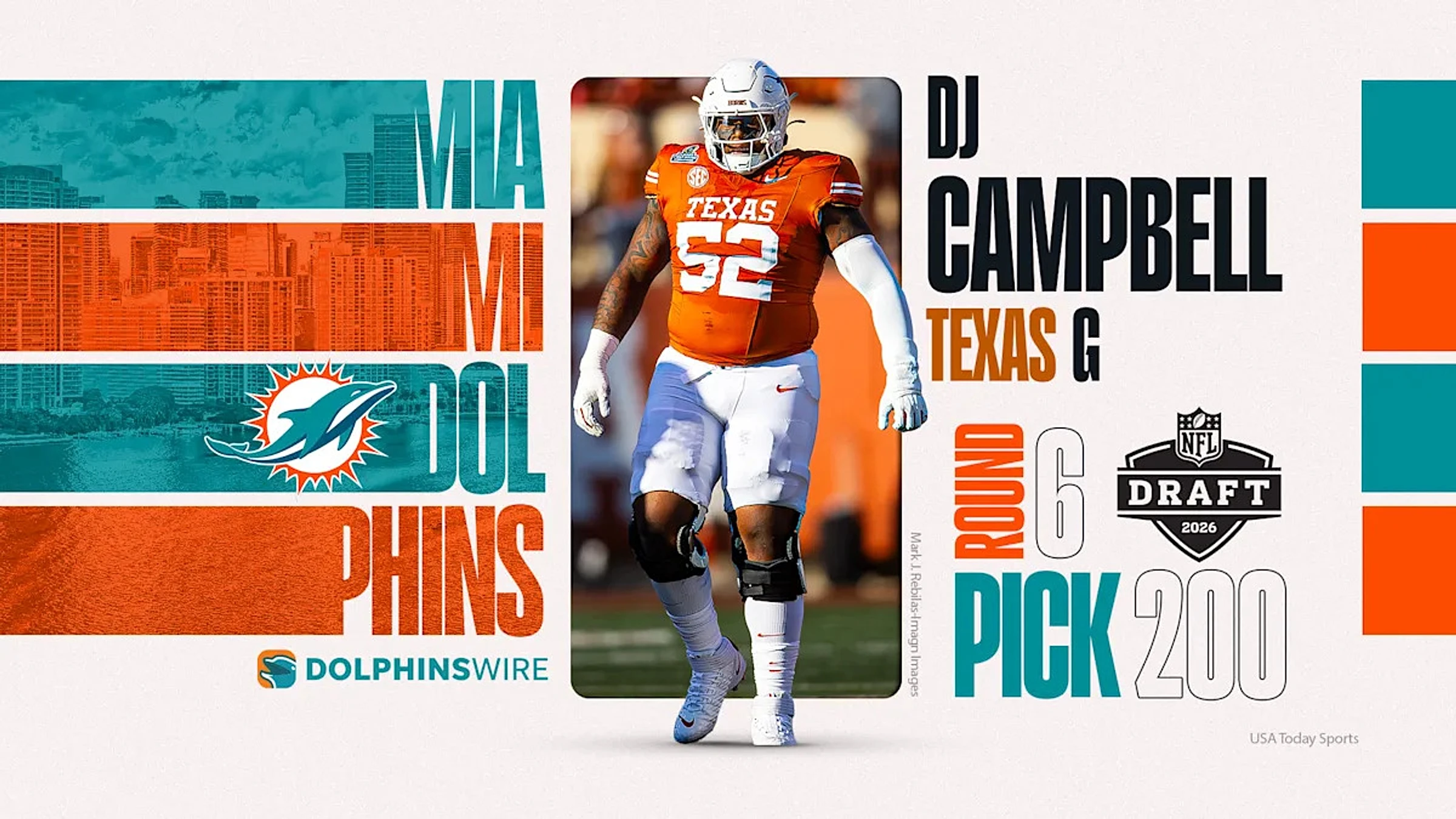 Dolphins draft Texas OG DJ Campbell, Miami's 3rd Longhorn today