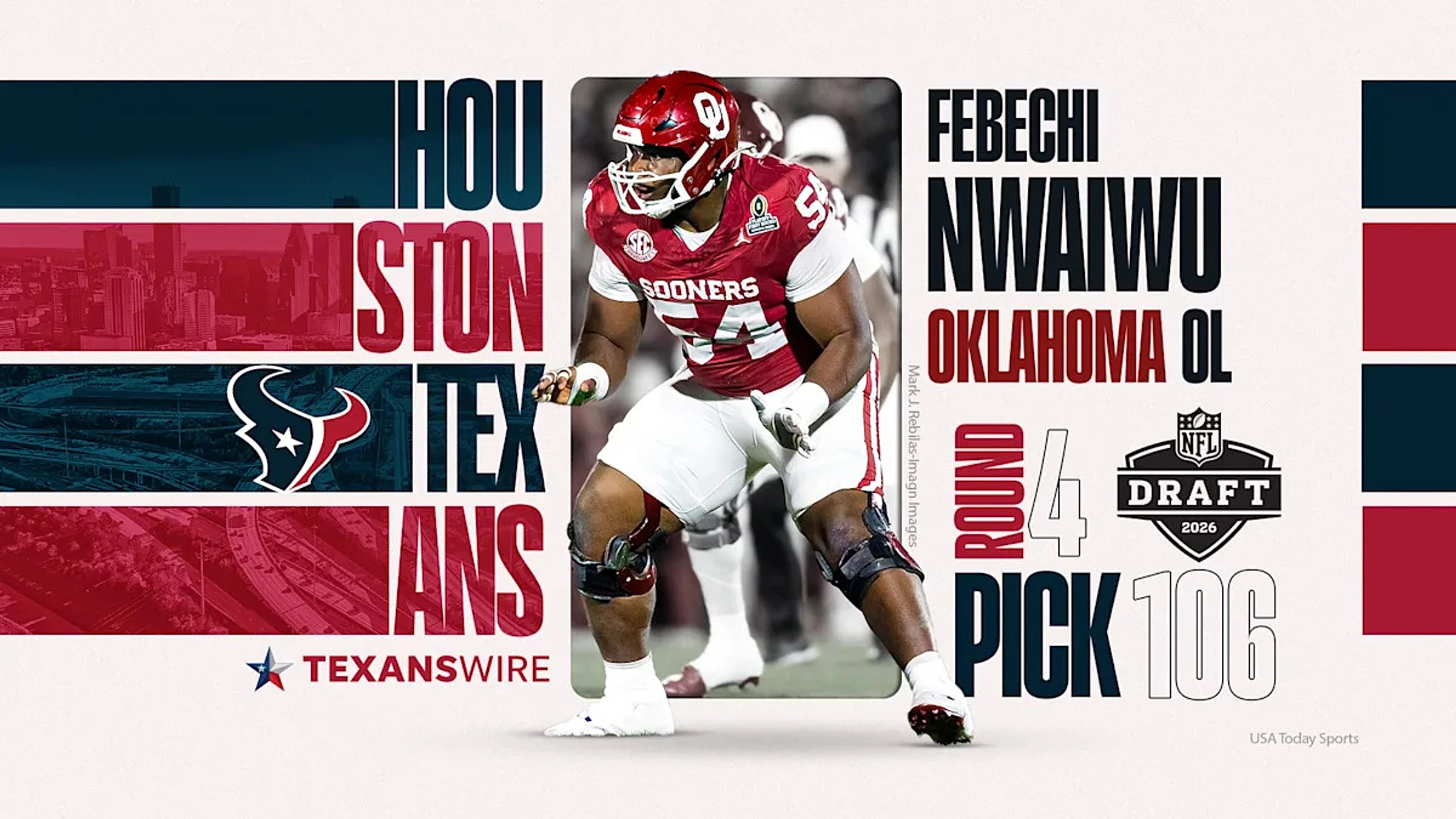 Texans beef up interior offensive line, draft Oklahoma's Febechi Nwaiwu at No. 106
