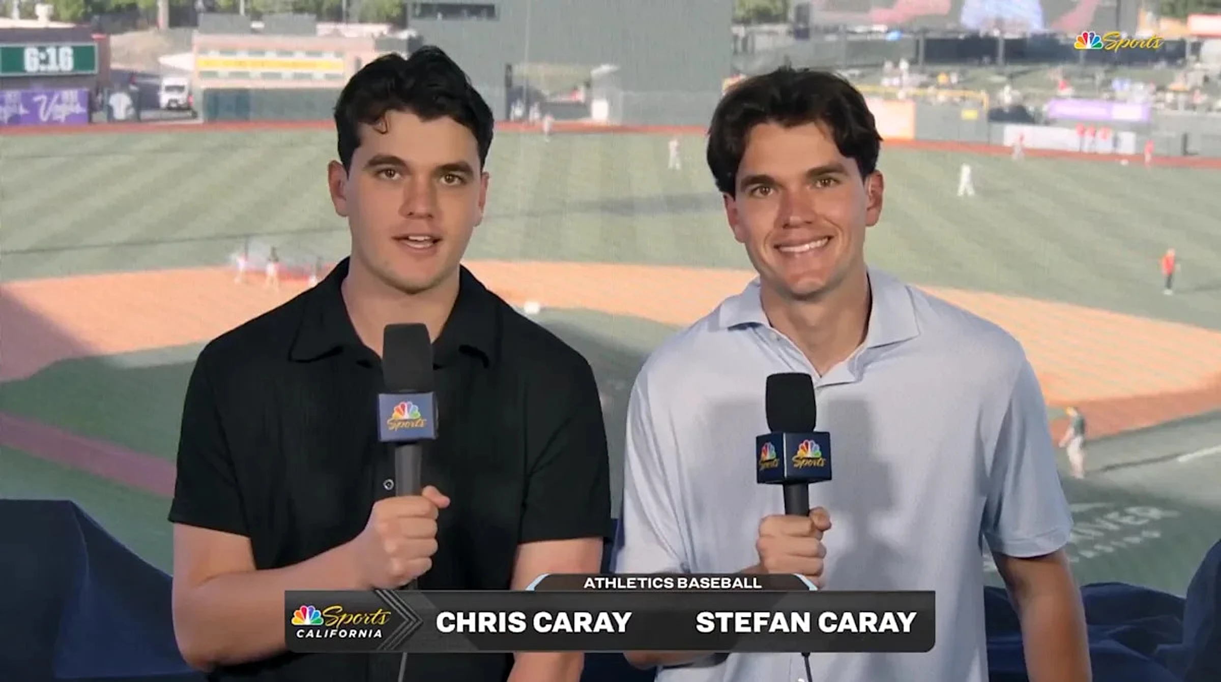 Chris and Stefan Caray make Athletics broadcast debut
