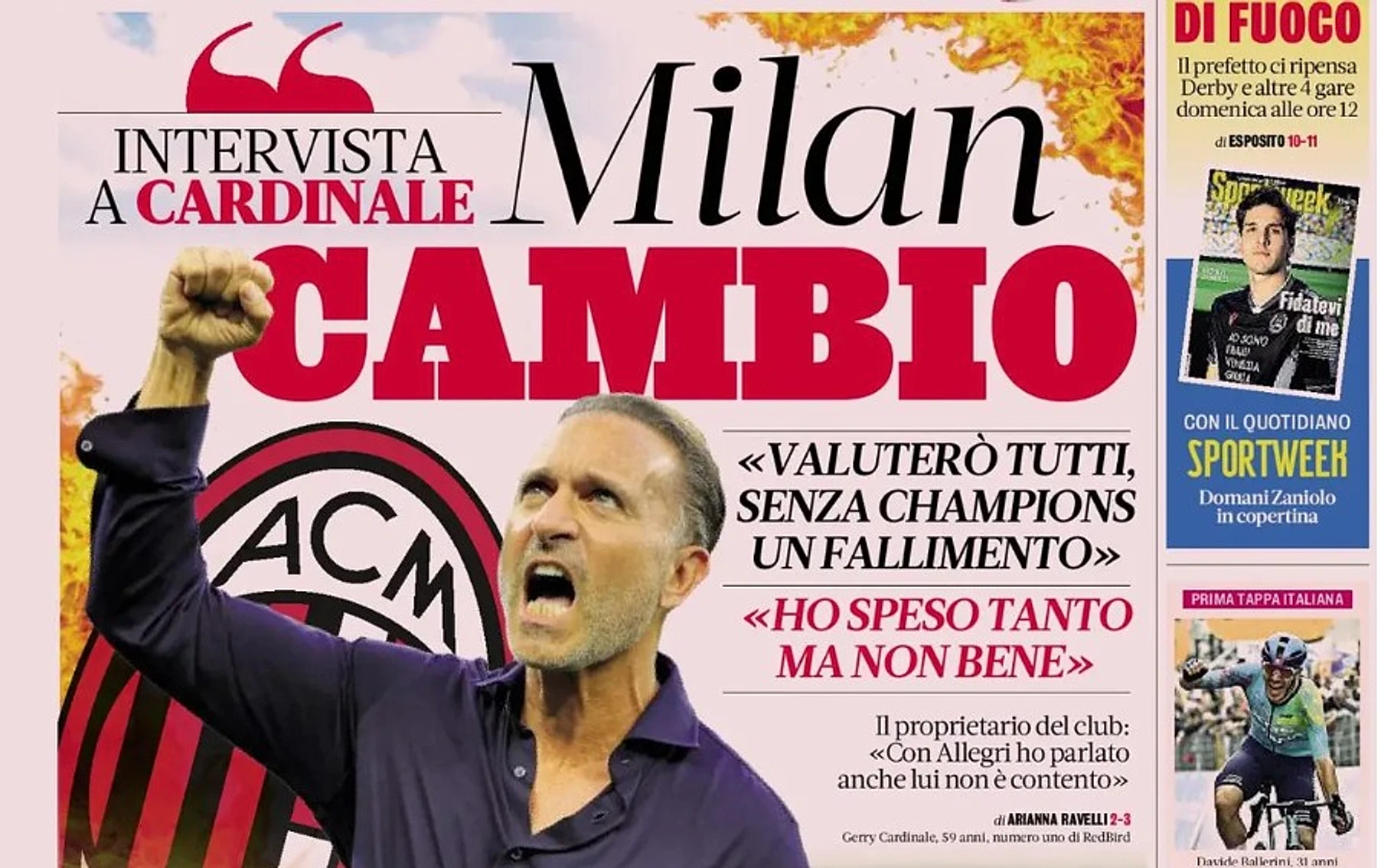 Today’s Papers – Cardinale warns Milan, end of Serie A scheduling chaos