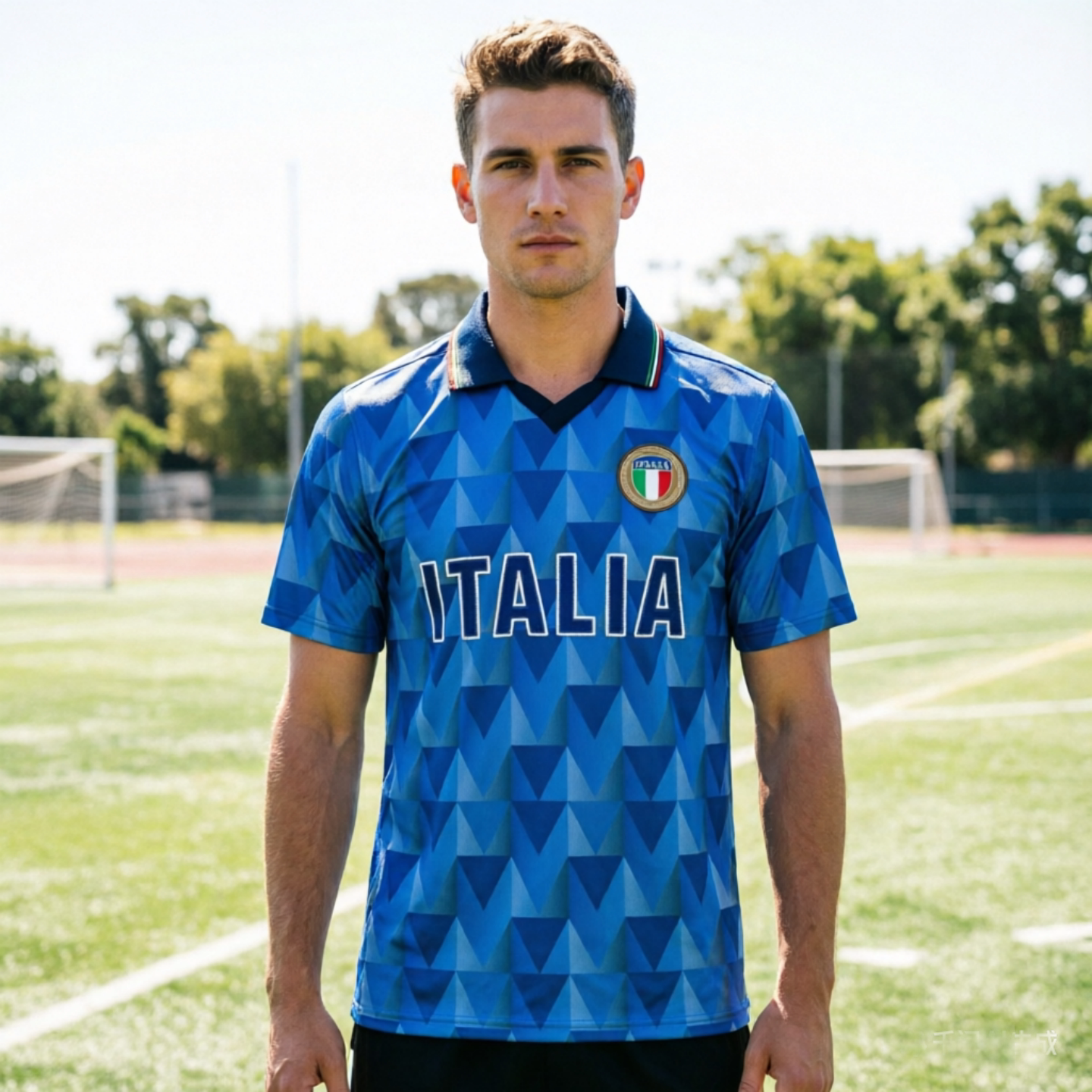 France Italy Football Jersey Men's Collar Shirt Blue White Color Block Loose Fit Quick-Dry T-Shirt detail 3