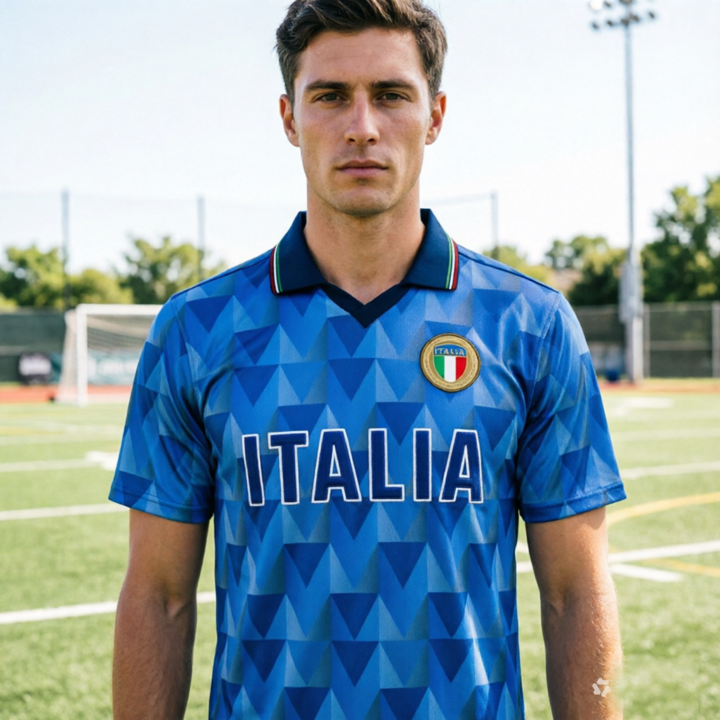 France Italy Football Jersey Men's Collar Shirt Blue White Color Block Loose Fit Quick-Dry T-Shirt detail 4