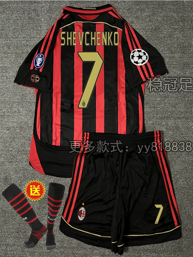 AC Milan 2006-07 Home Jersey #22 Kaka Long Sleeve Football Kit - Pirlo, Ronaldo Retro Children's Set detail 12