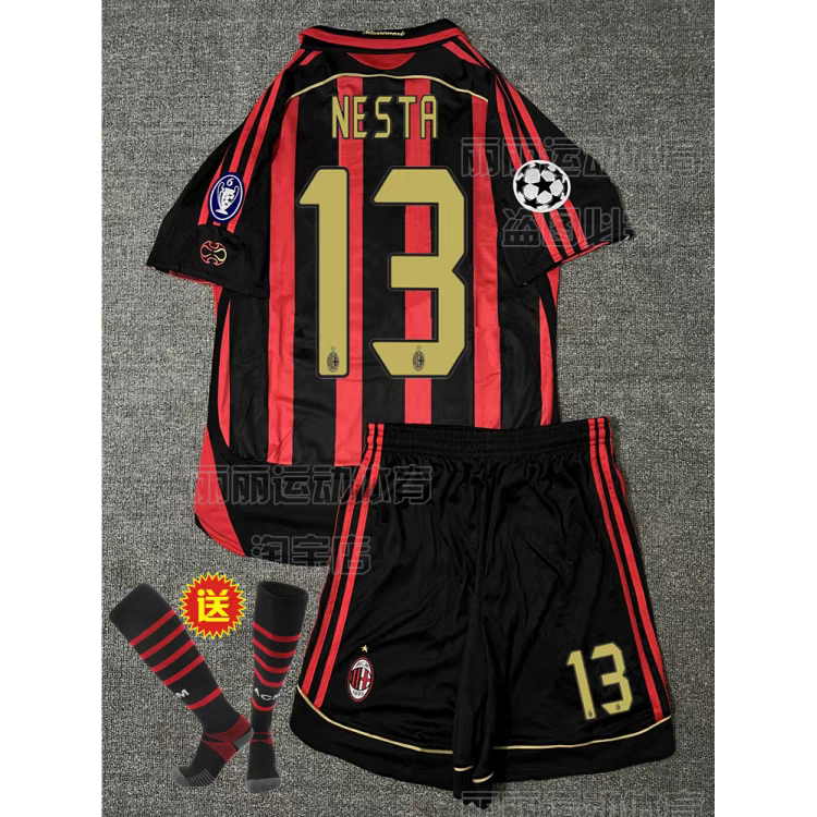 AC Milan 2006-07 Home Jersey #22 Kaka Long Sleeve Football Kit - Pirlo, Ronaldo Retro Children's Set detail 14