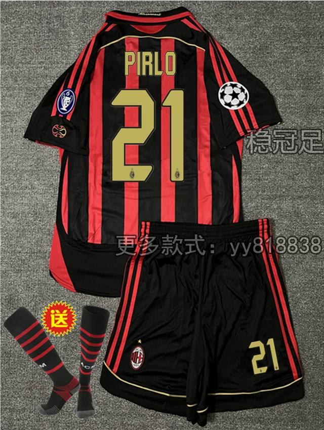 AC Milan 2006-07 Home Jersey #22 Kaka Long Sleeve Football Kit - Pirlo, Ronaldo Retro Children's Set detail 15
