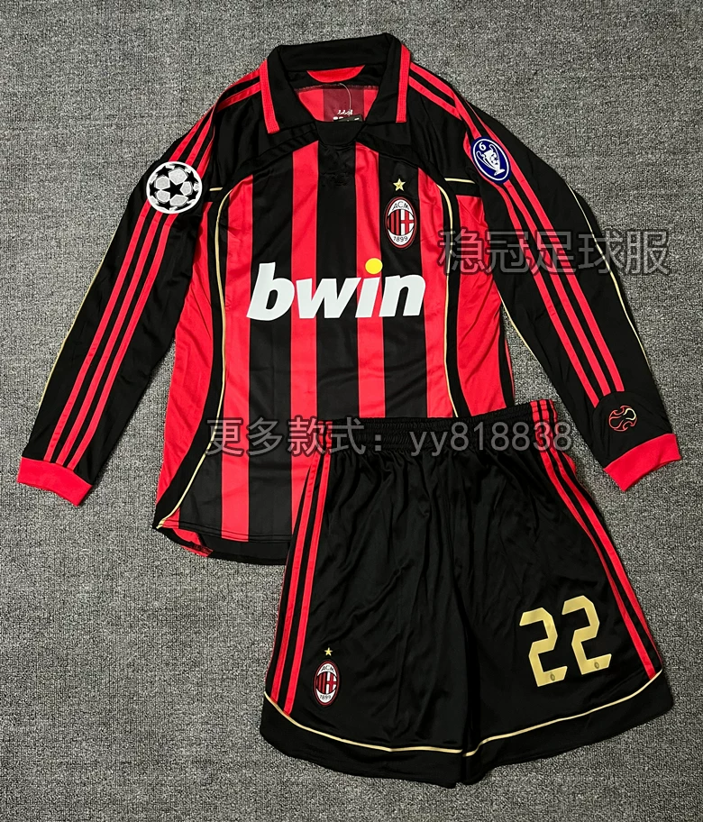 AC Milan 2006-07 Home Jersey #22 Kaka Long Sleeve Football Kit - Pirlo, Ronaldo Retro Children's Set detail 20