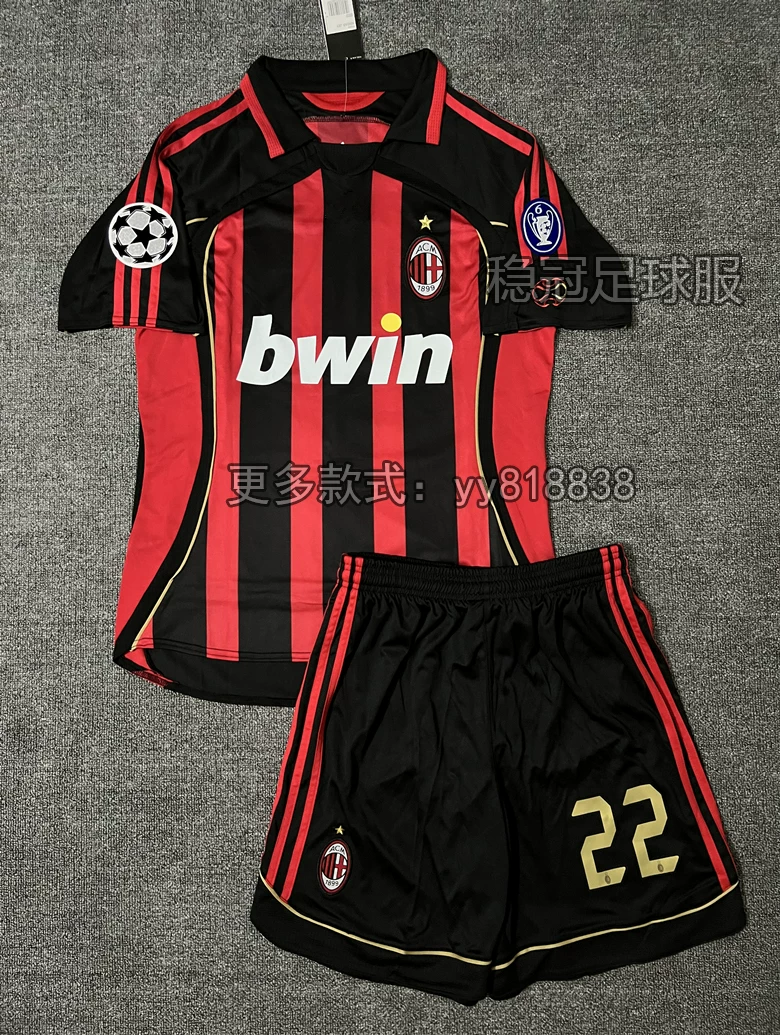 AC Milan 2006-07 Home Jersey #22 Kaka Long Sleeve Football Kit - Pirlo, Ronaldo Retro Children's Set detail 10