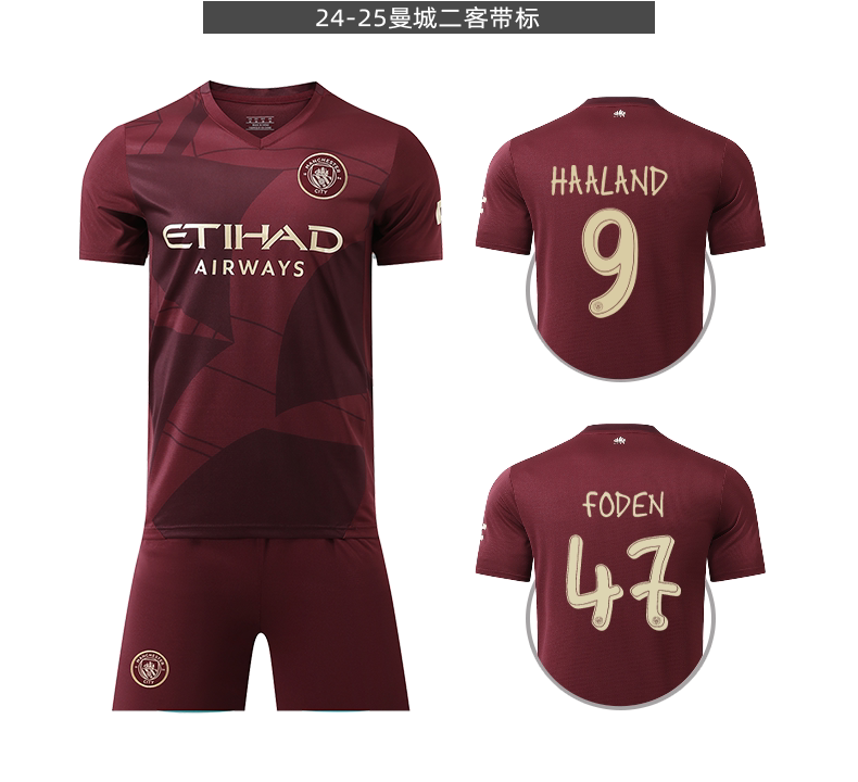 Manchester City 2526 Home/Away Jersey Kit with Haaland & De Bruyne Customizable Set detail 11