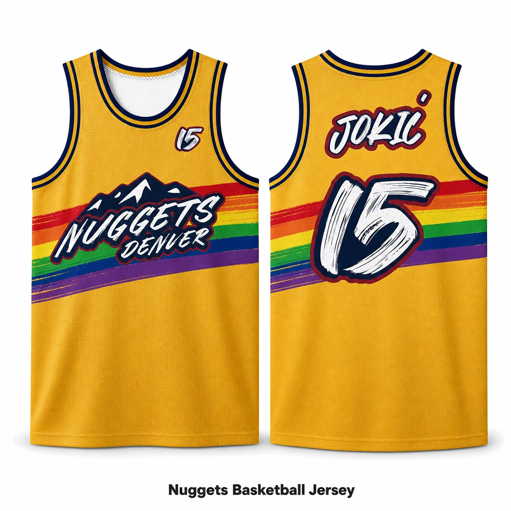 Denver Nuggets Nikola Jokic Custom Rainbow Mesh Basketball Jersey