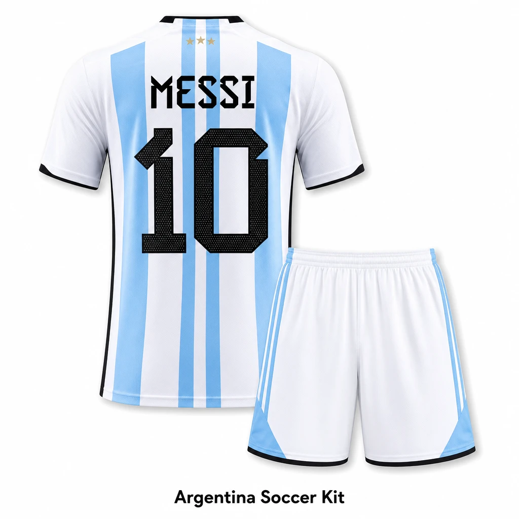 2022 World Cup Argentina 3-Star Messi #10 Miami Inter Soccer Jersey Set