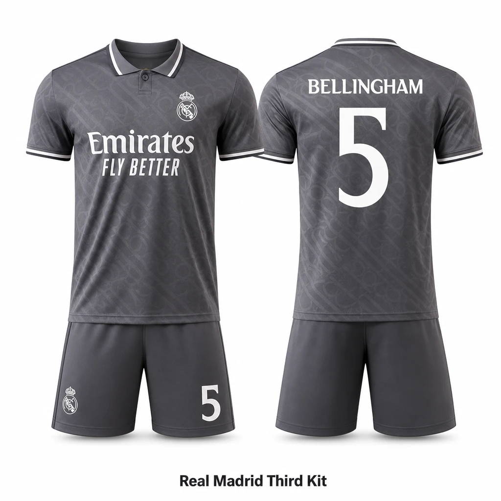 24-25 Real Madrid 3rd Kit Gray Bellingham Jersey Set