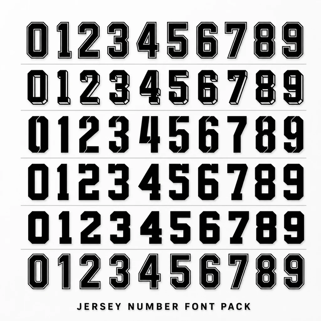 PS Football World Cup League NBA Basketball Premier League Serie A Ligue 1 Jersey Number Font Pack