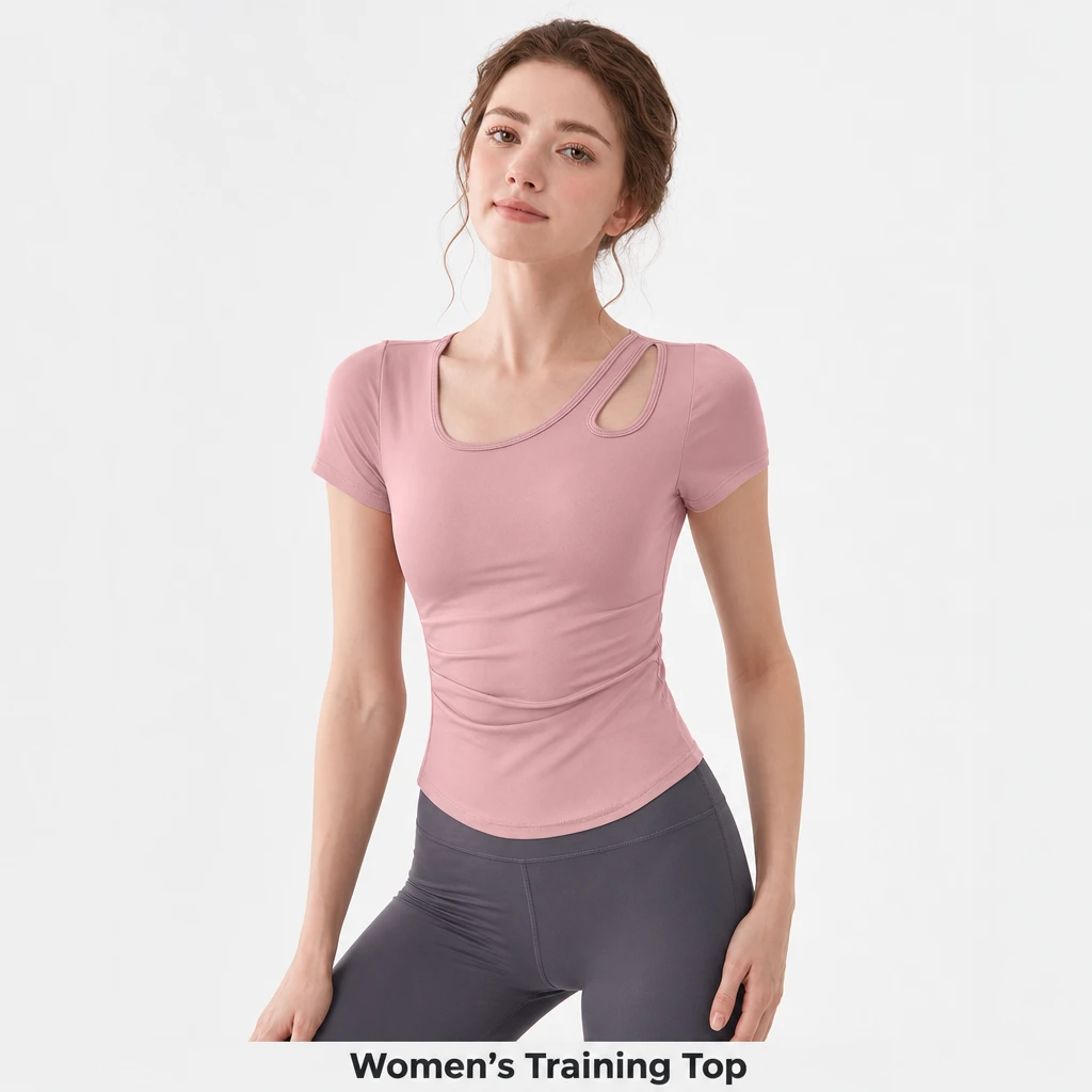 VOJ Women's Yoga Short Sleeve Top - Slim Fit Pilates Training Shirt