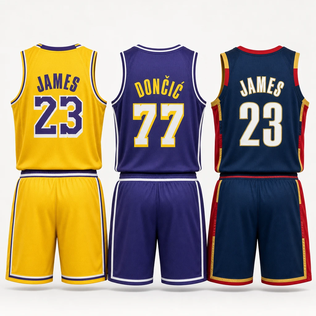 Custom Lakers #77 Dončić Jersey & Shorts Set, Embroidered Cavaliers #23 James Basketball Jersey Vest