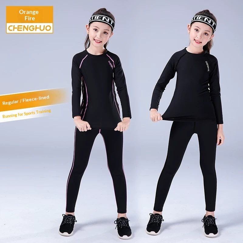 Orange Fire Kids Basketball Training Jersey - Girls' Football Base Layer Set