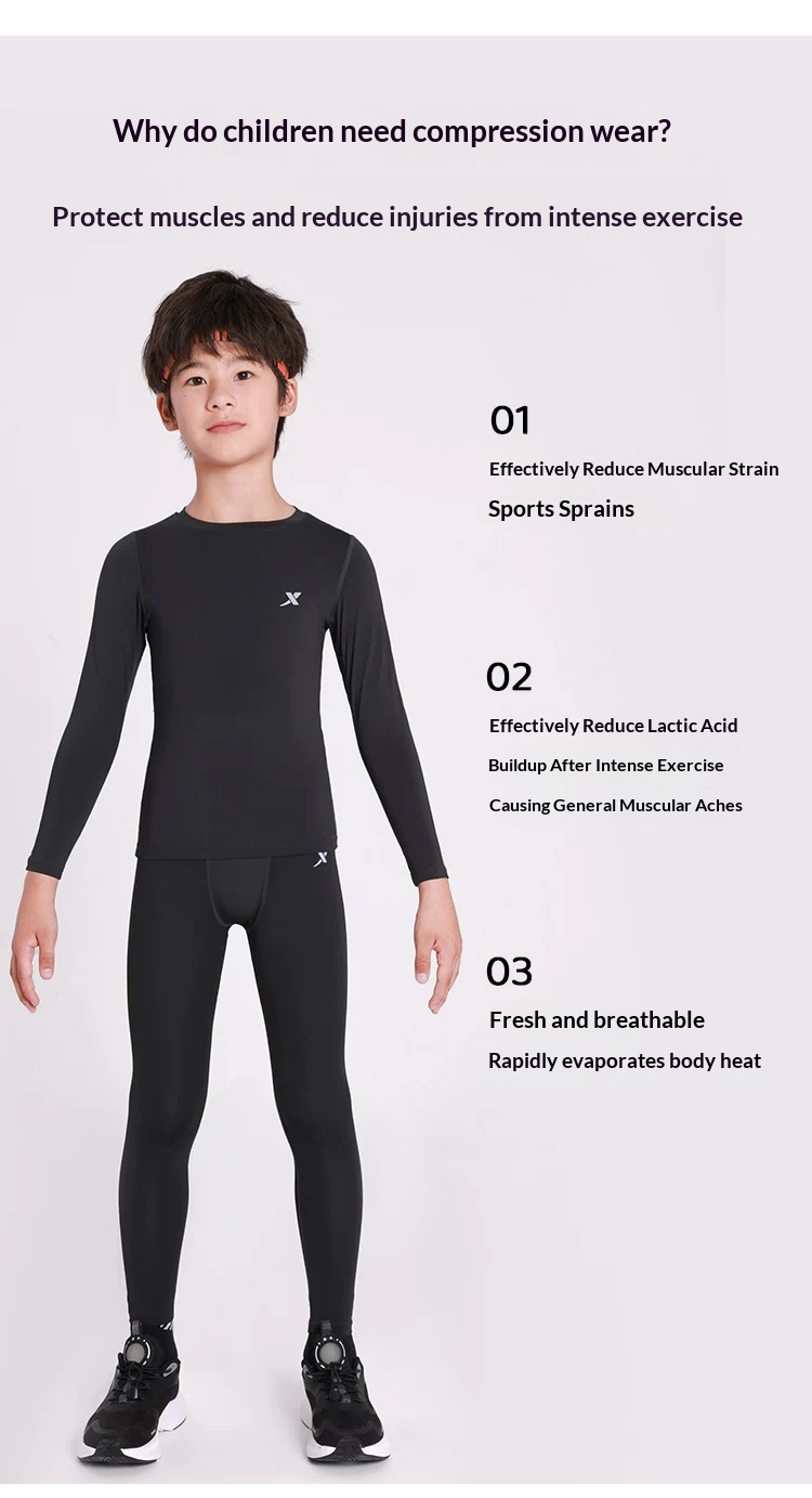 XTEP Kids Compression Training Suit - Football Basketball Base Layer Set detail 5