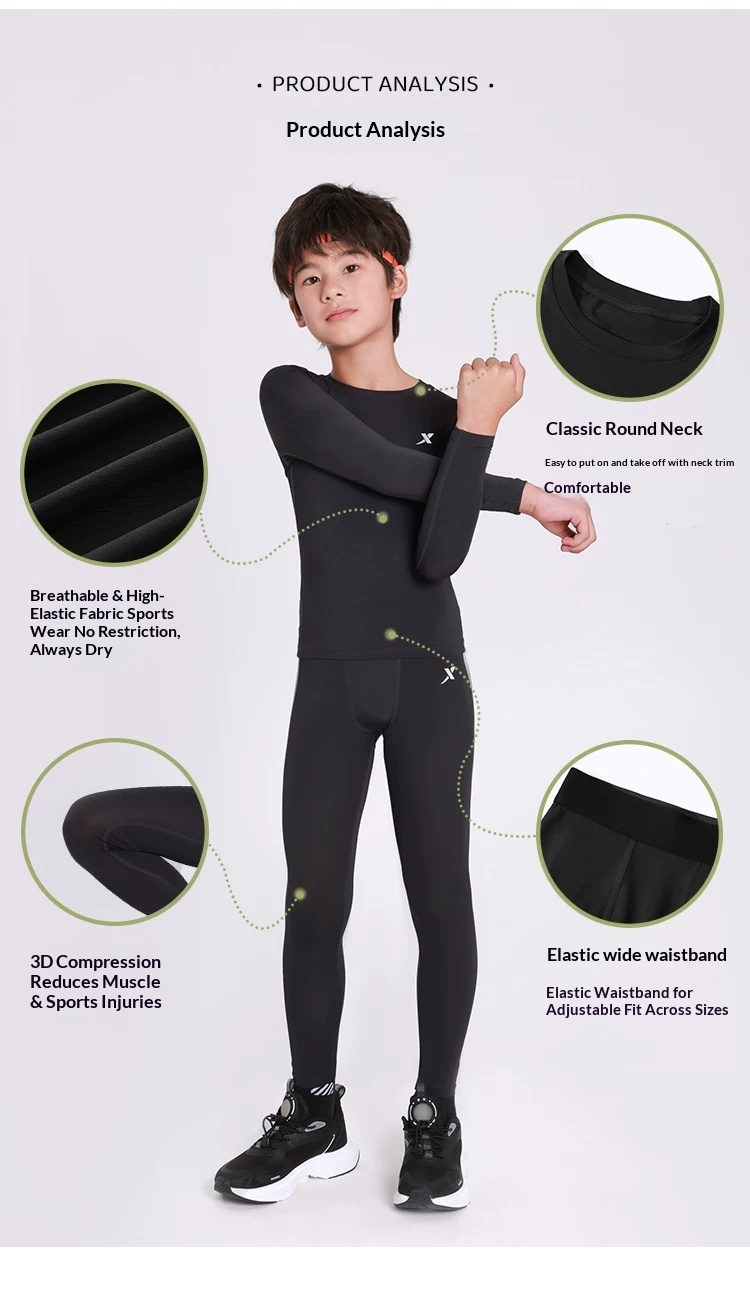 XTEP Kids Compression Training Suit - Football Basketball Base Layer Set detail 9
