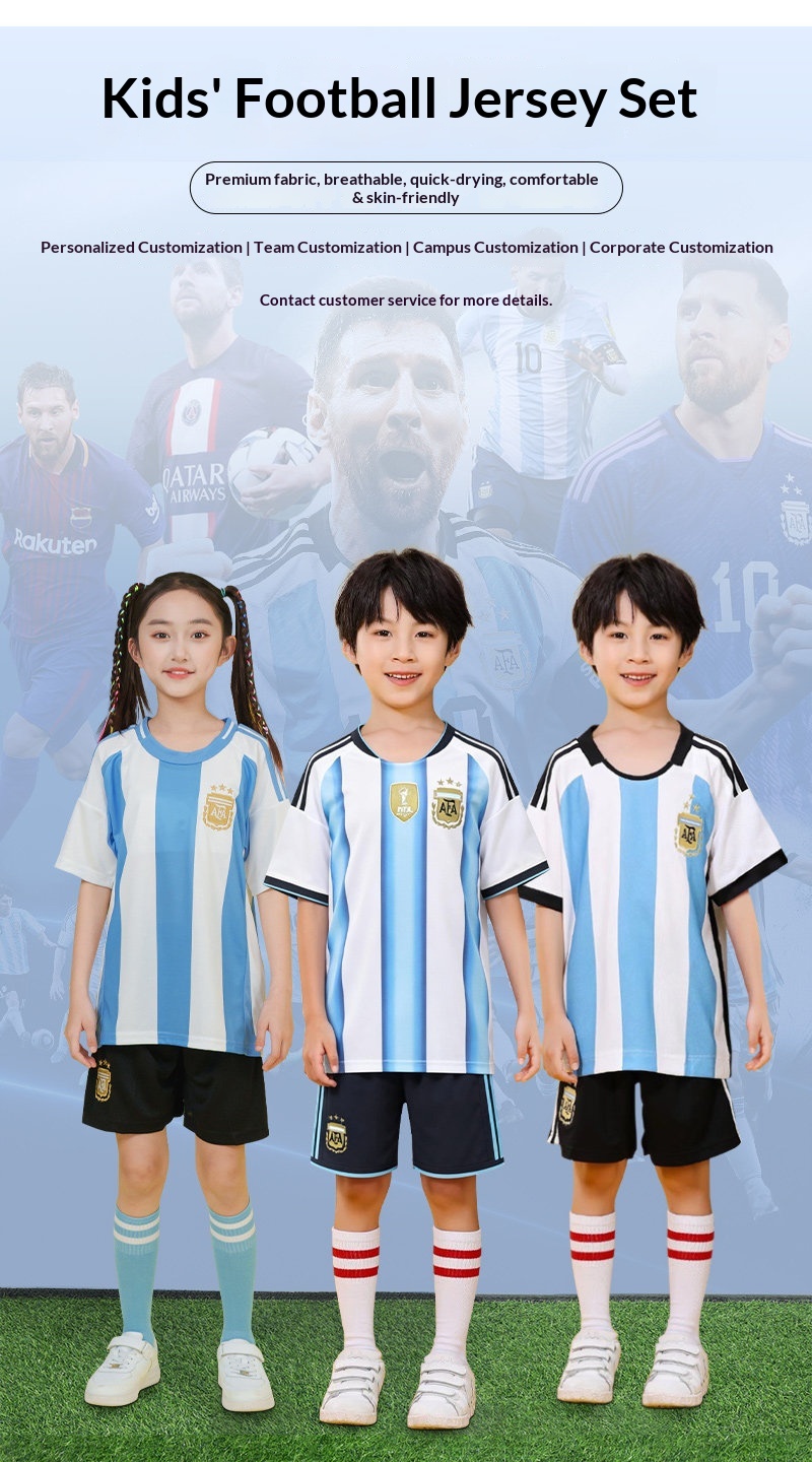 Argentina 2026 World Cup Messi Kids Jersey Set detail 2