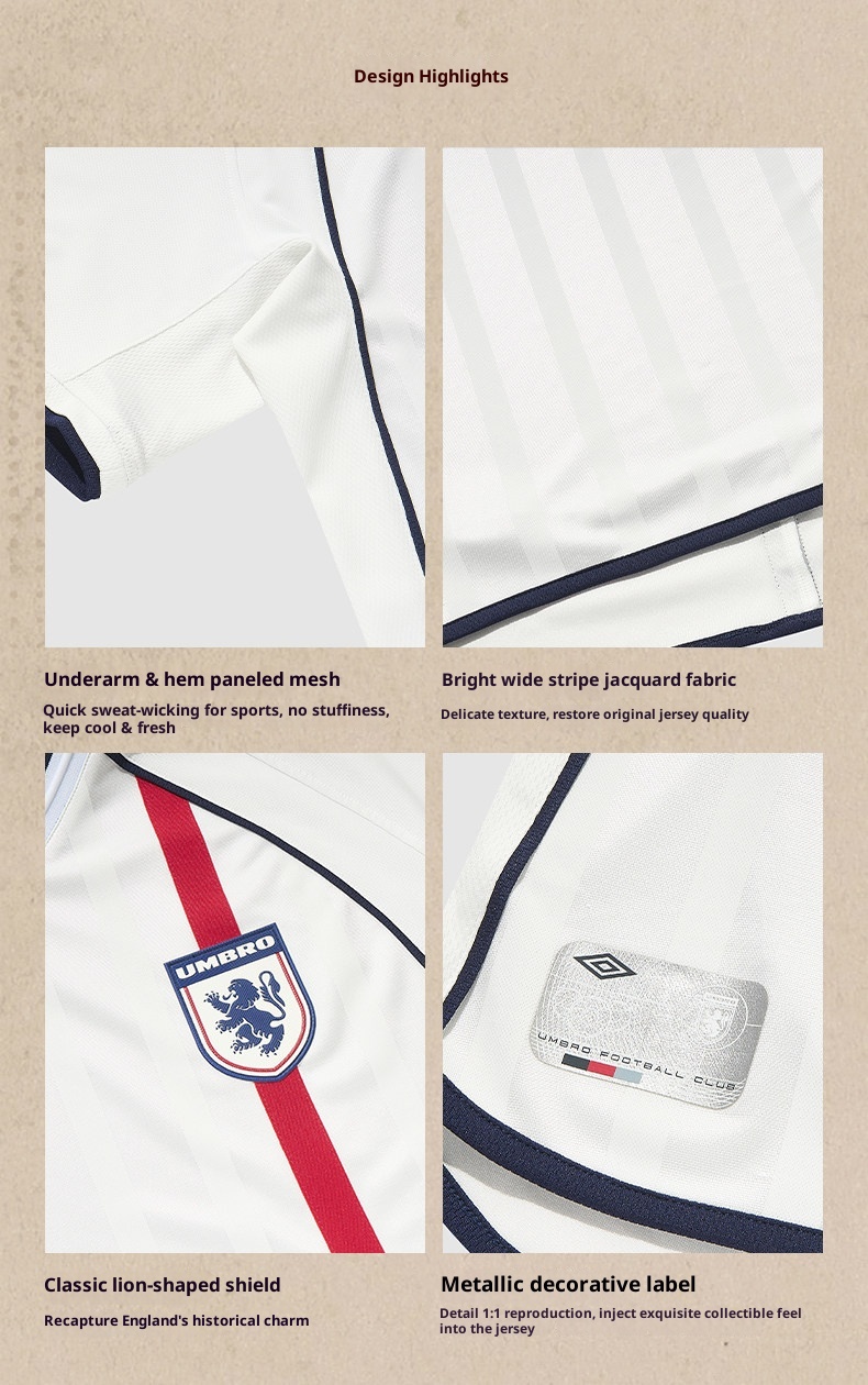 Umbro England Retro Jersey Short Sleeve T-Shirt detail 6