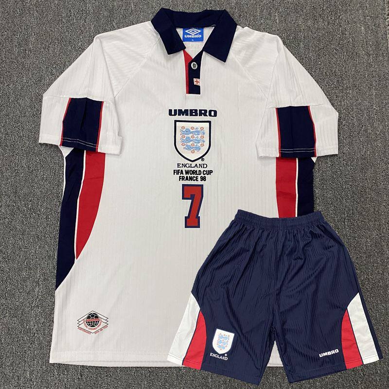 England 98 World Cup Beckham #7 Retro Football Jersey detail 3