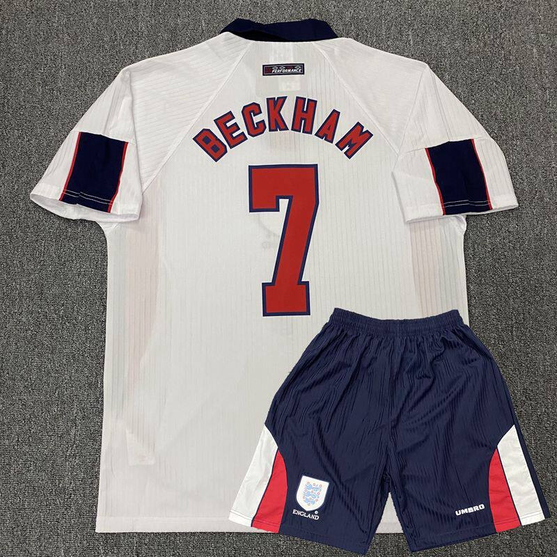 England 98 World Cup Beckham #7 Retro Football Jersey detail 4
