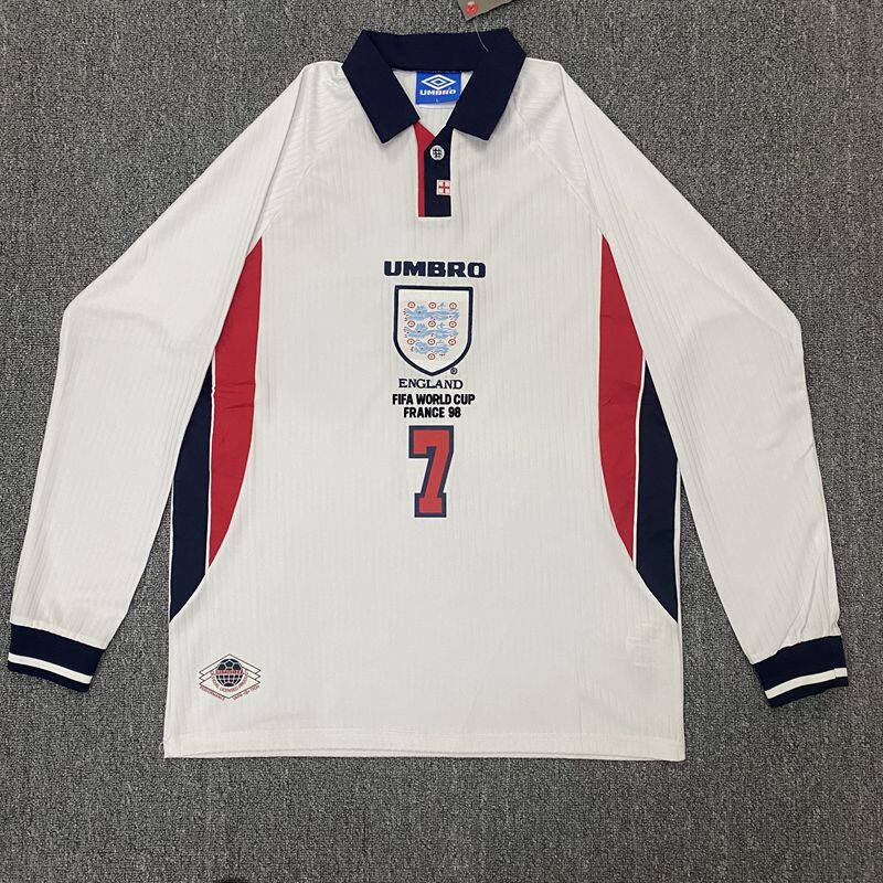 England 98 World Cup Beckham #7 Retro Football Jersey detail 6