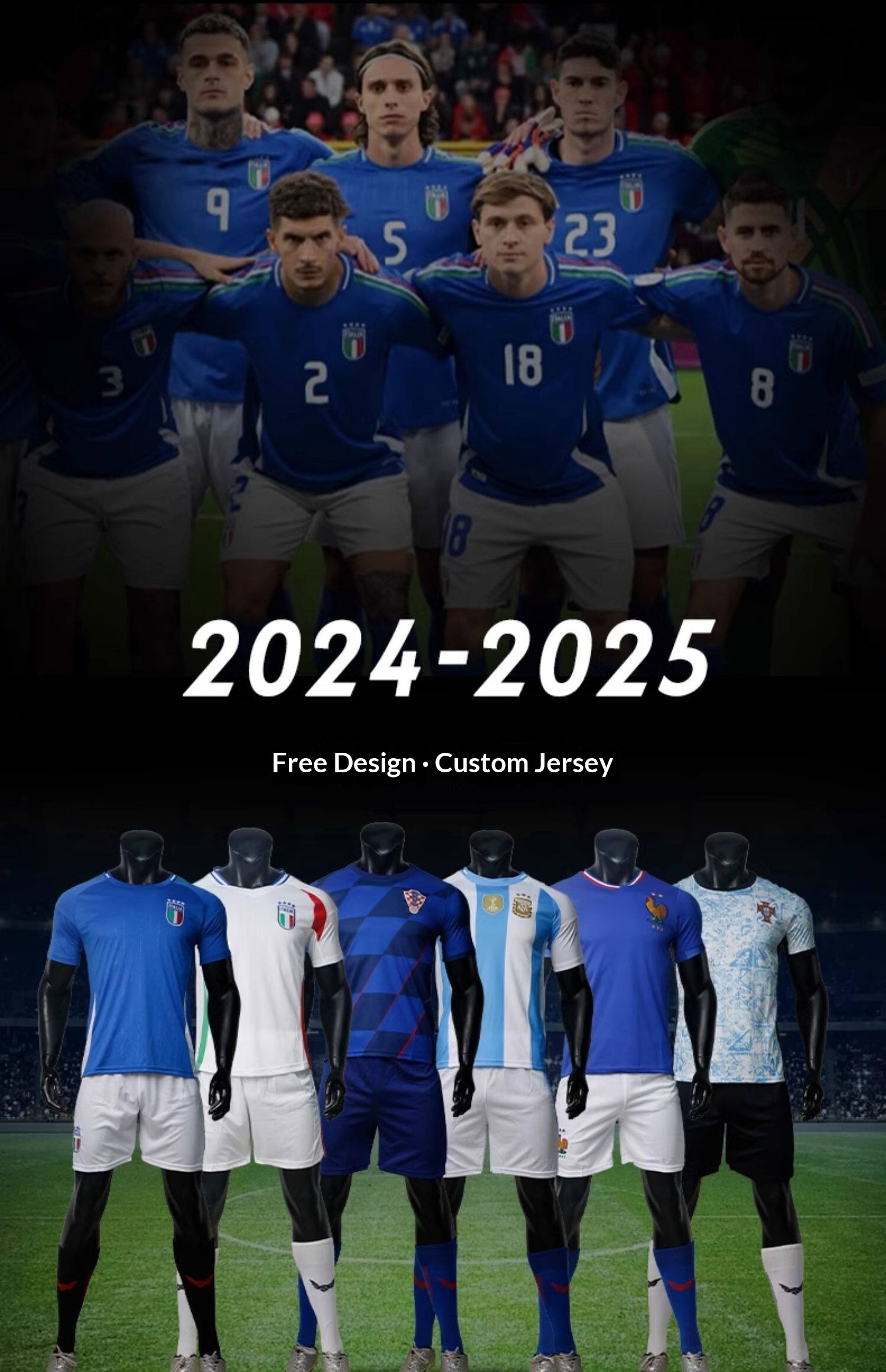 Custom Italy Football Jersey Kit - Adult & Youth Training Match Uniform detail 1