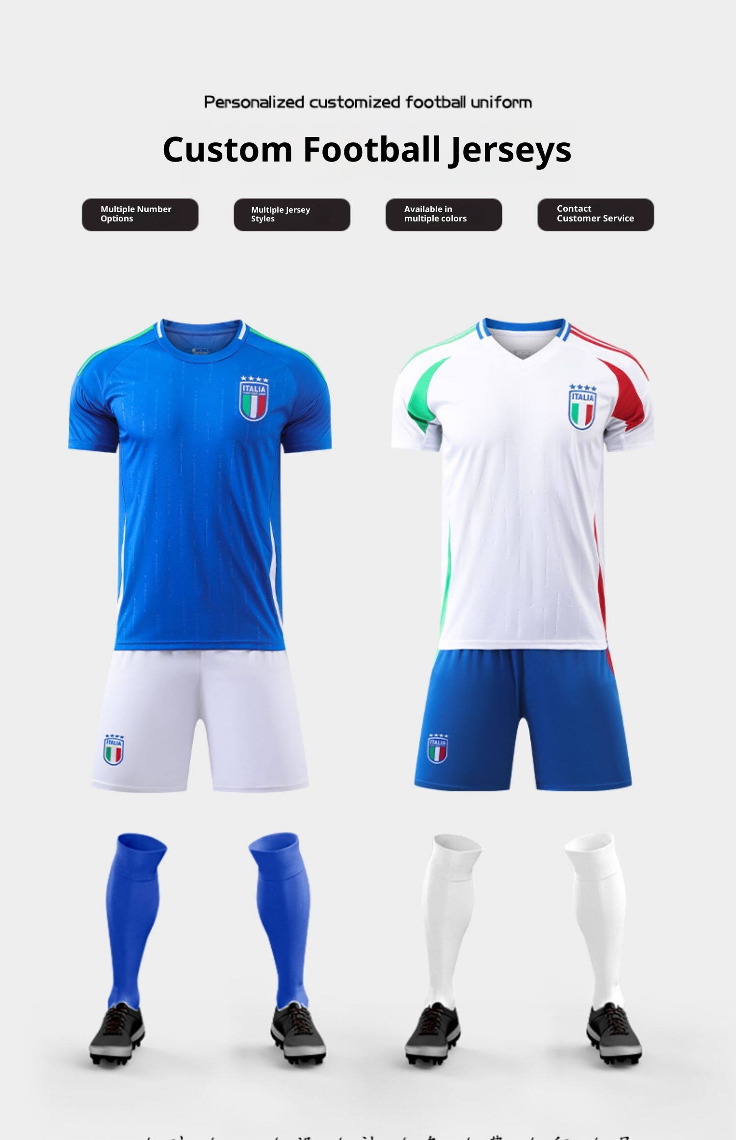 Custom Italy Football Jersey Kit - Adult & Youth Training Match Uniform detail 5