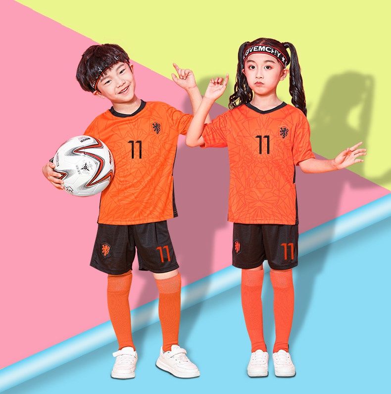 Netherlands National Team Kids Orange Football Jersey Set detail 1