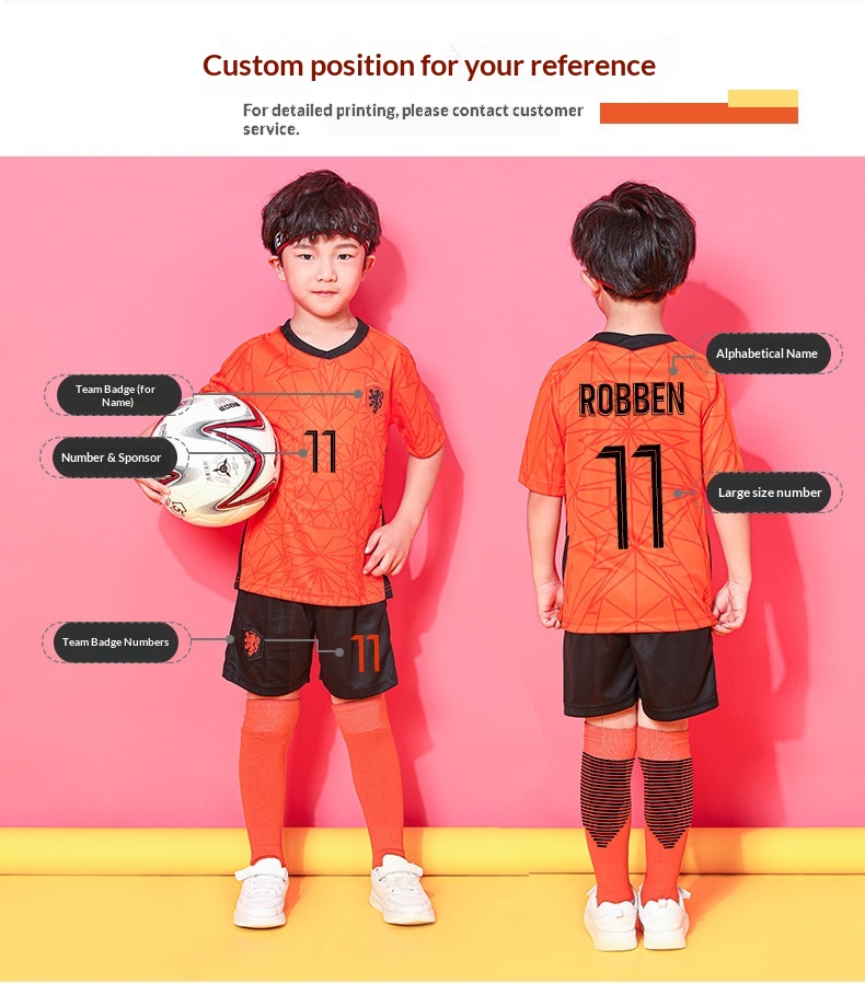Netherlands National Team Kids Orange Football Jersey Set detail 4