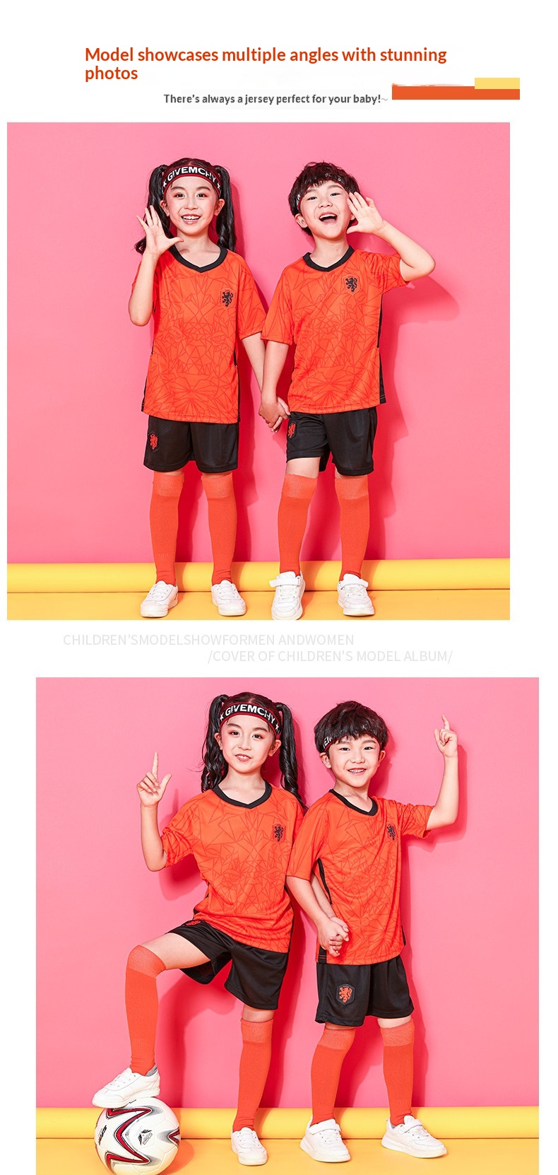 Netherlands National Team Kids Orange Football Jersey Set detail 5