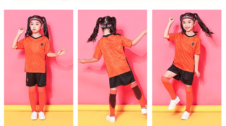 Netherlands National Team Kids Orange Football Jersey Set detail 6