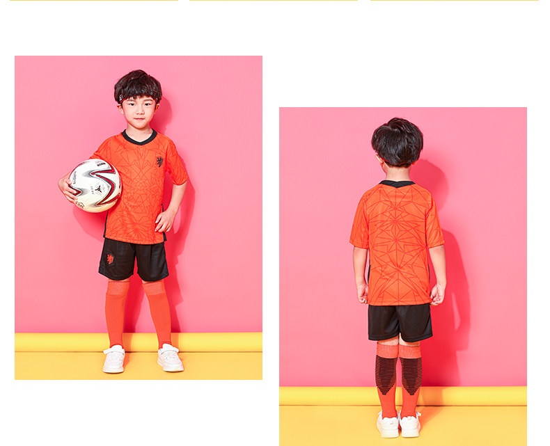 Netherlands National Team Kids Orange Football Jersey Set detail 7