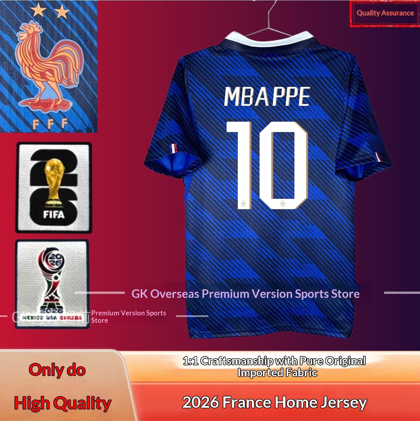 France National Team #10 Mbappe Player Jersey detail 3