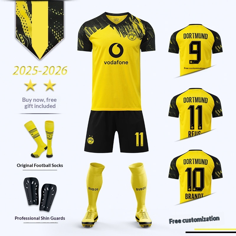 Borussia Dortmund 2025/26 Reus Haaland Home Jersey Kit Set for Boys
