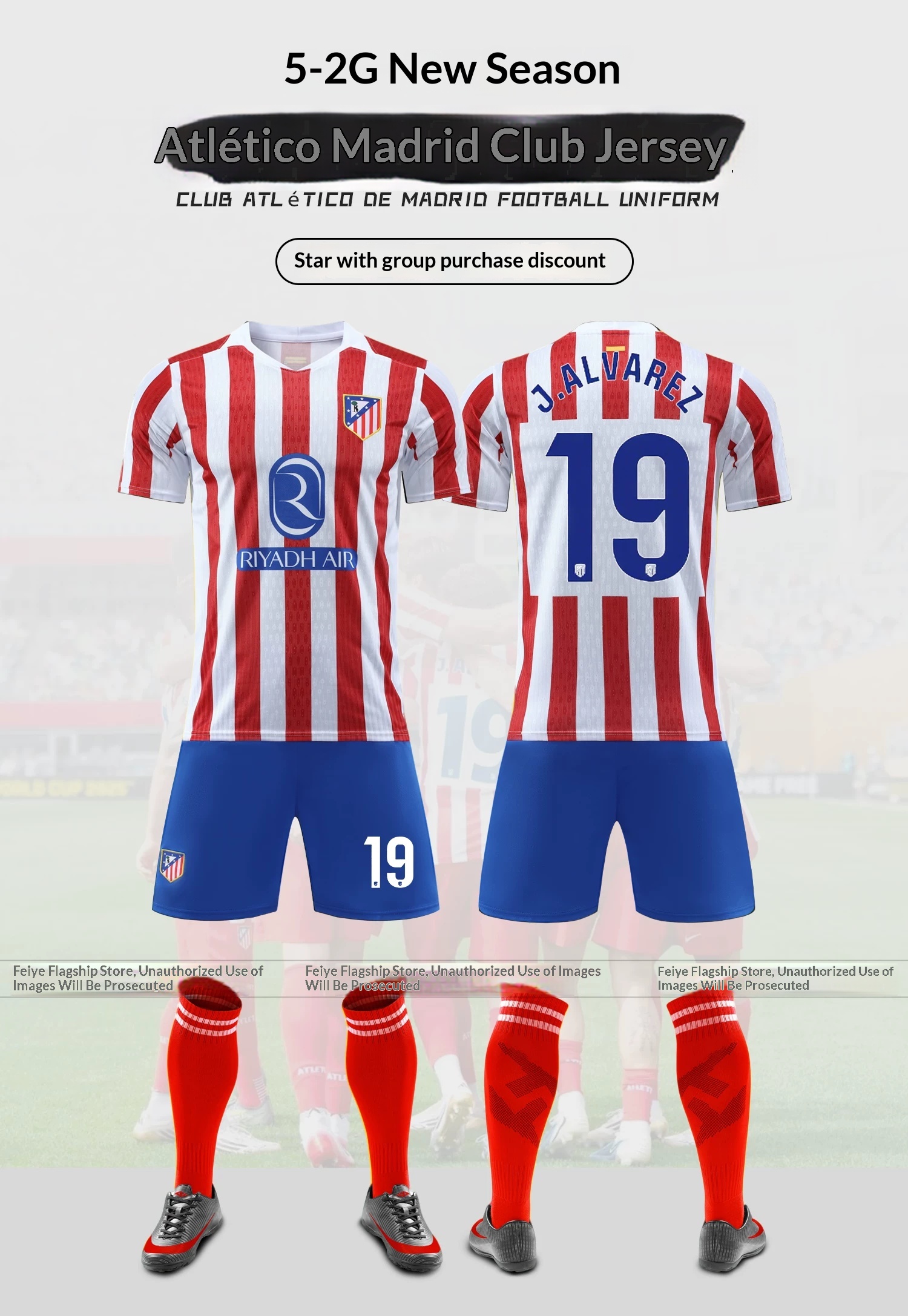 Atletico Madrid 2526 Griezmann Alvarez Football Jersey Kids Training Kit detail 1