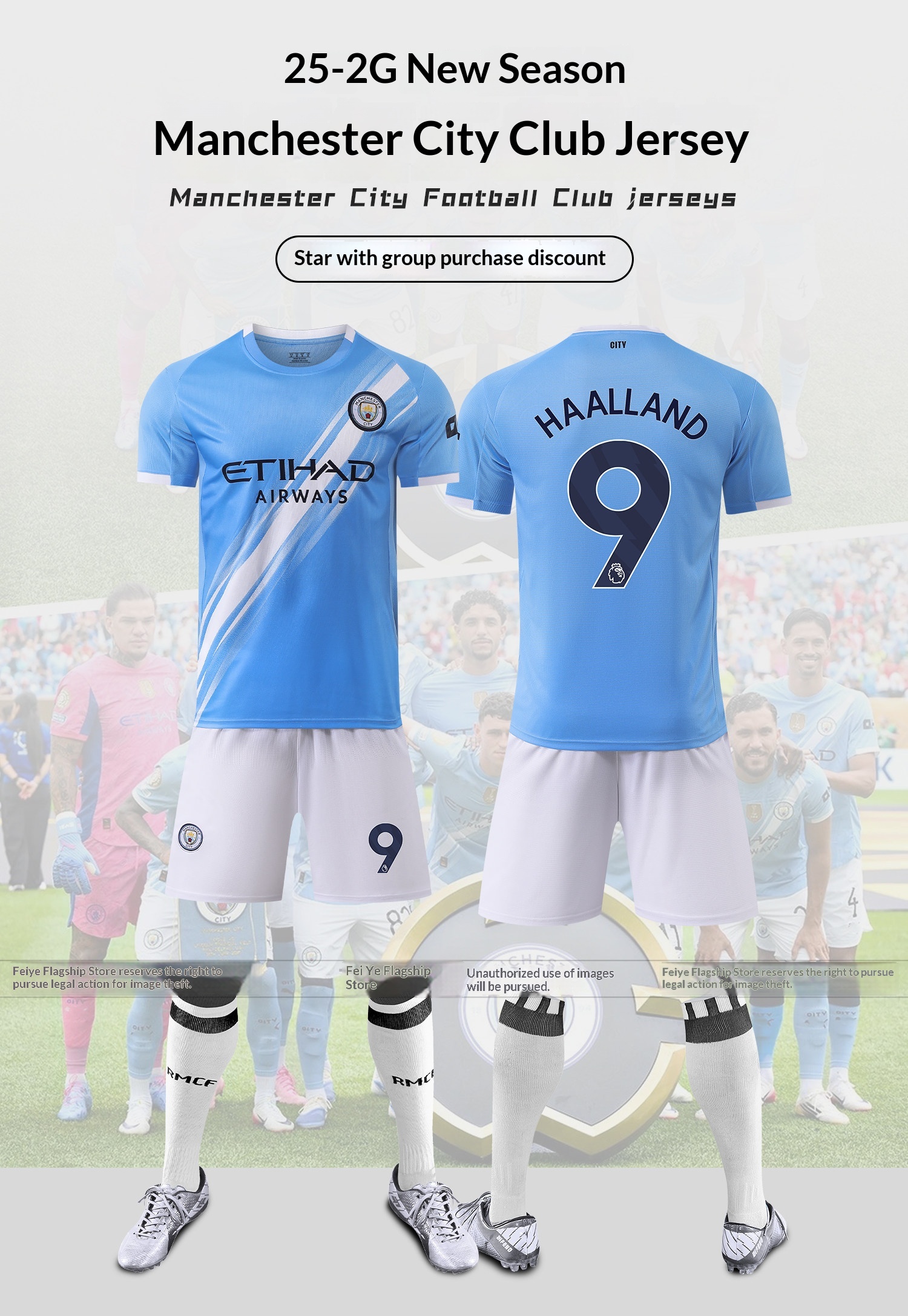 Manchester City 2526 Home & Away Jersey Kit - De Bruyne & Haaland detail 1