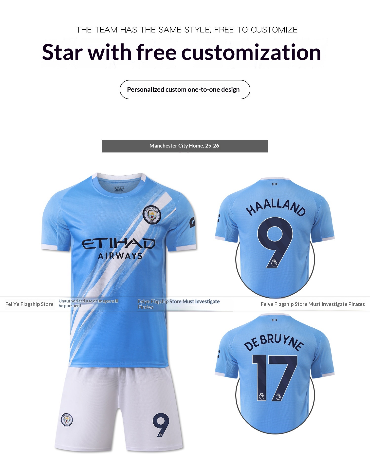 Manchester City 2526 Home & Away Jersey Kit - De Bruyne & Haaland detail 7