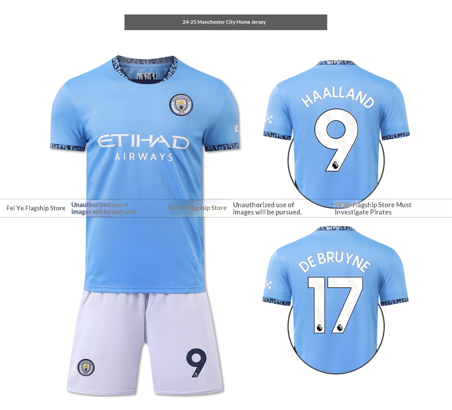 Manchester City 2526 Home & Away Jersey Kit - De Bruyne & Haaland detail 9