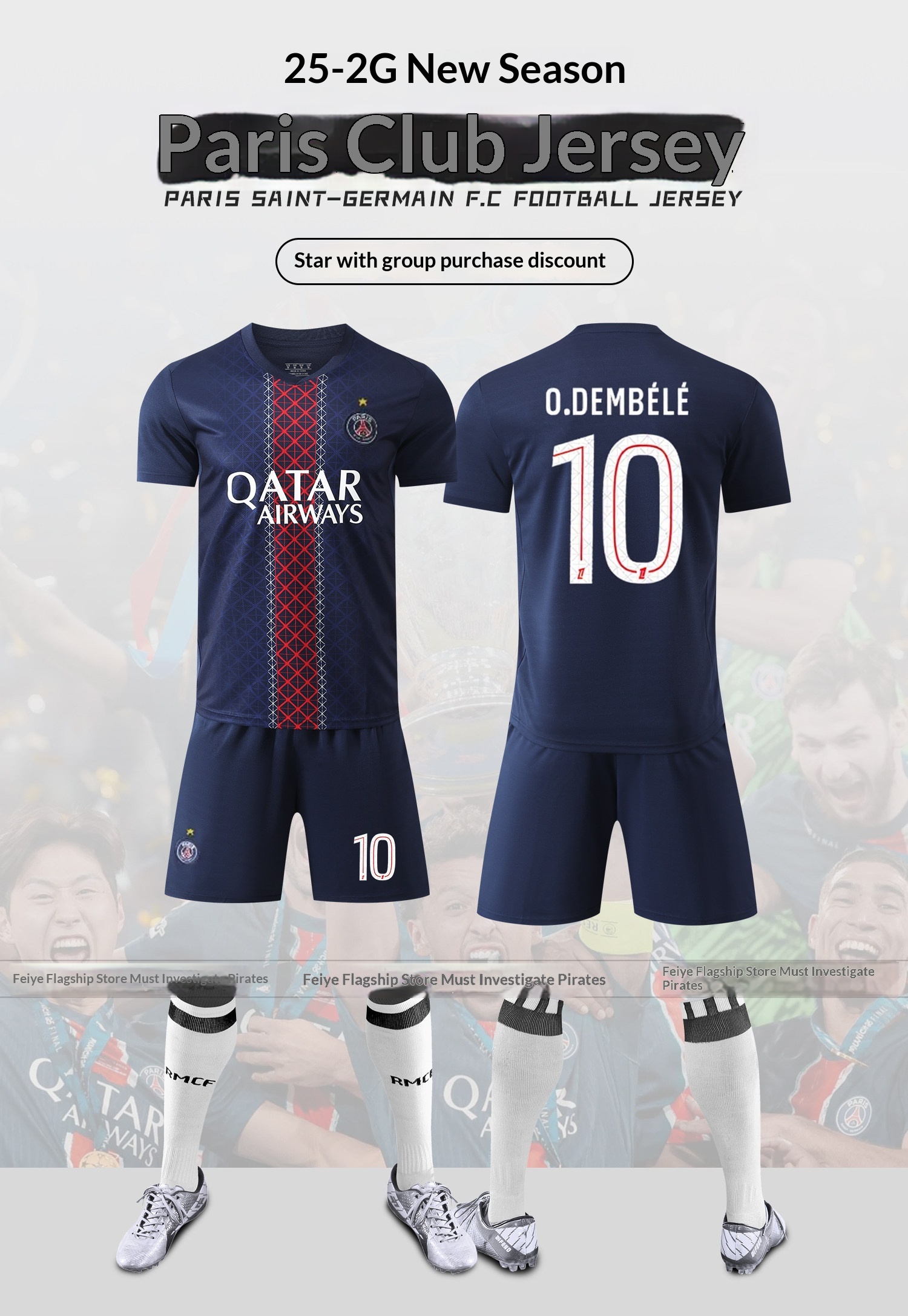 Paris Saint-Germain 2526 Mbappe Dembele Match Jersey Kit Boys Custom detail 1