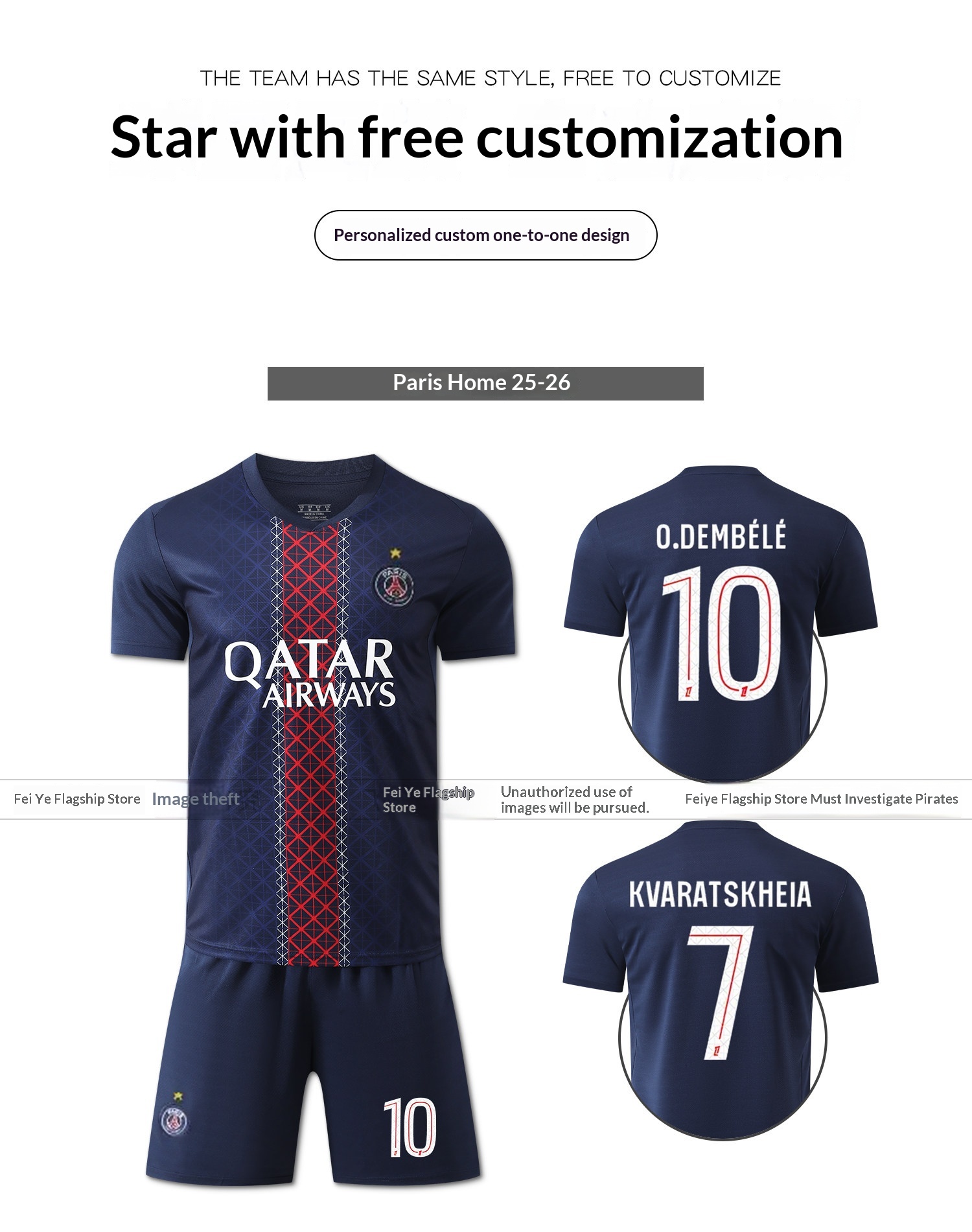 Paris Saint-Germain 2526 Mbappe Dembele Match Jersey Kit Boys Custom detail 7